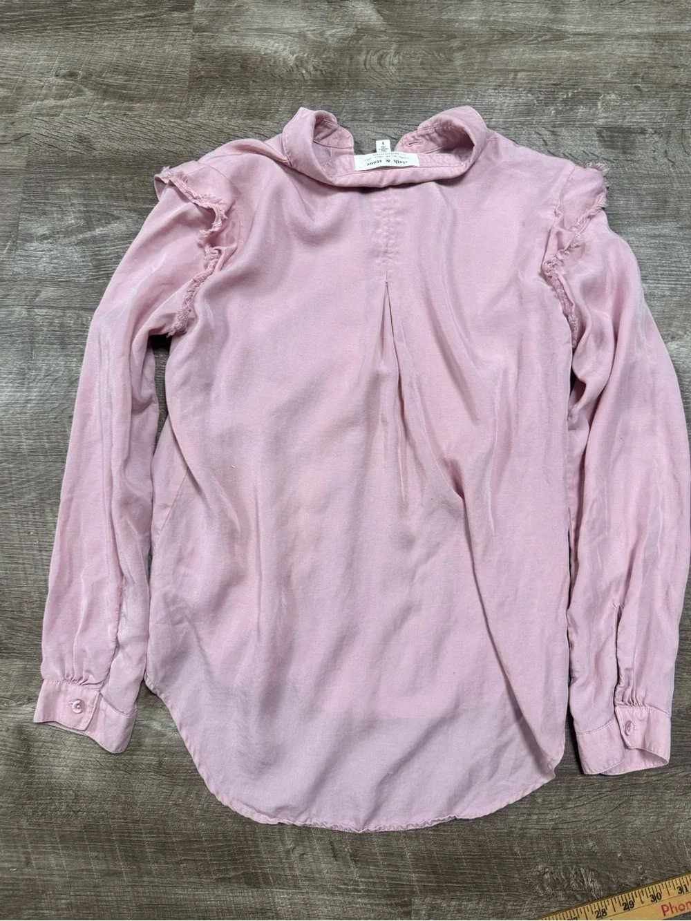 Cloth & Stone by Anthropologie Pink Frayed Ruffle Sleeve Top Size Small